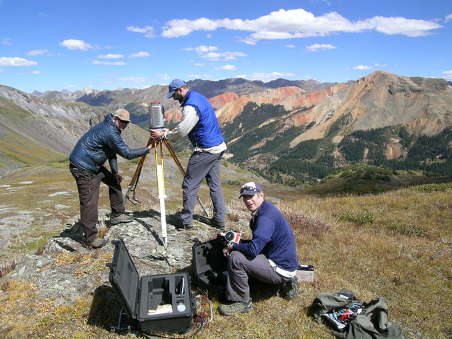 Eli Deeb, Jeff Deems and Andrew Temple set up LIDAR equipment