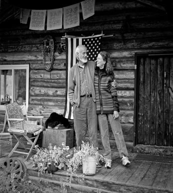 Ed LaChapelle and Meg Hunt at their cabin in Wrangell Alaska